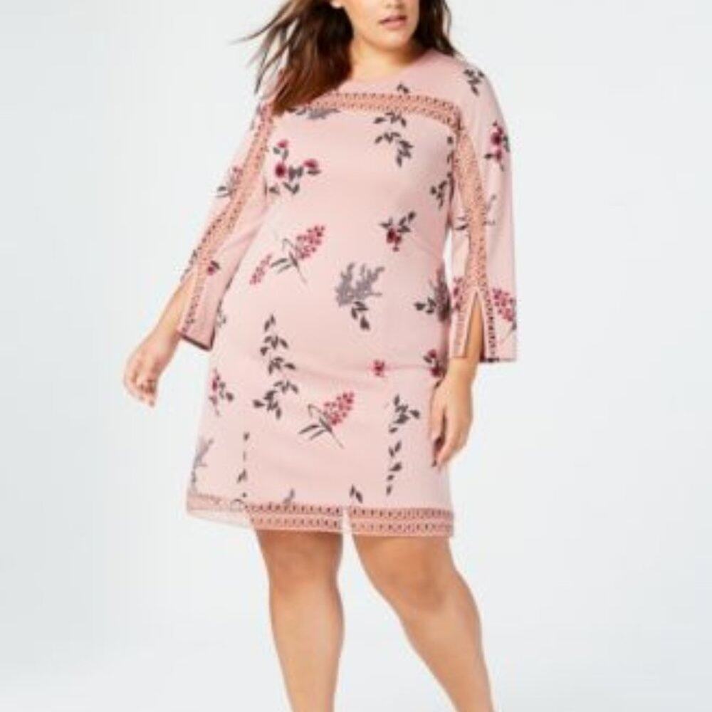 Alfani Plus Size Illusion-Lace trim Shift Dress-24W